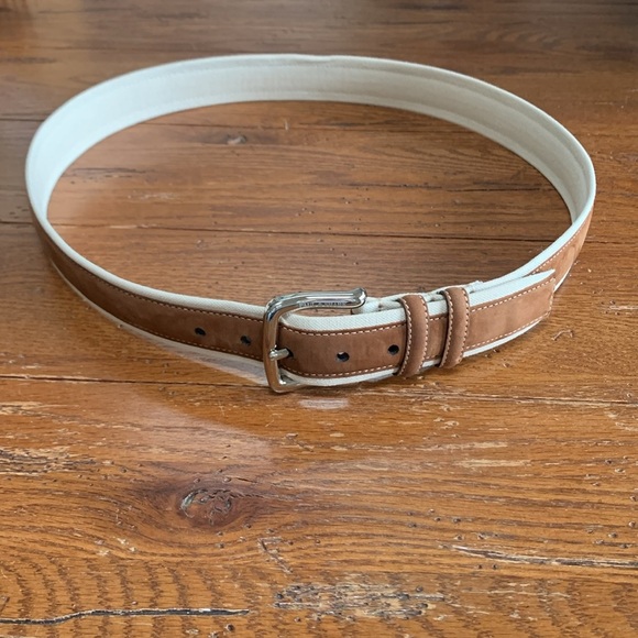 Paul & Shark Ivory Cotton and Brown Leather Belt Men’s Brass Silver Buckle 42 - Picture 12 of 12
